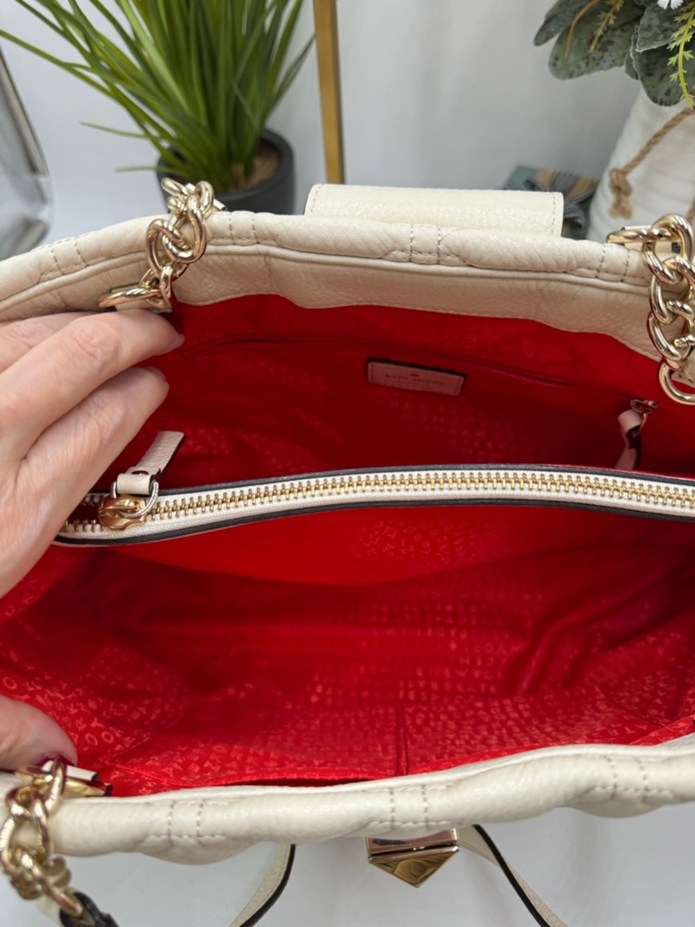 Kate Spade Astor Court Elena Quilted Leather Tote - Bone White - Picture 9 of 13